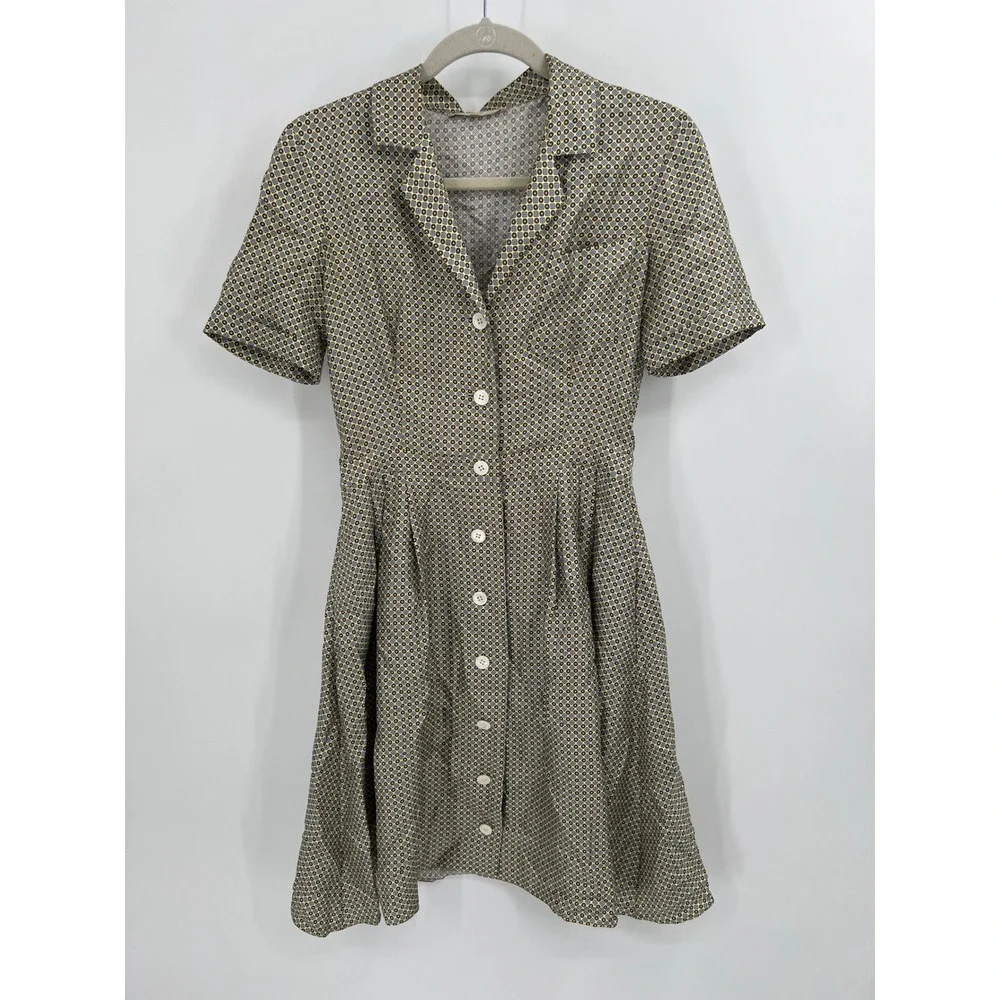 Michael Kors Collection Silk Shirt Dress Geometric Print Made in Italy Yellow 4